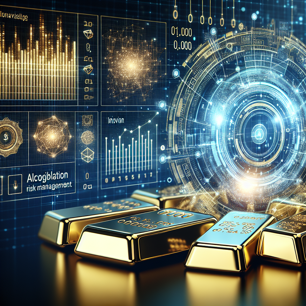 A high-tech, sleek illustration depicting algorithmic risk management techniques intertwined with precious metals, featuring gold bars and digital graphs, set against a futuristic background.