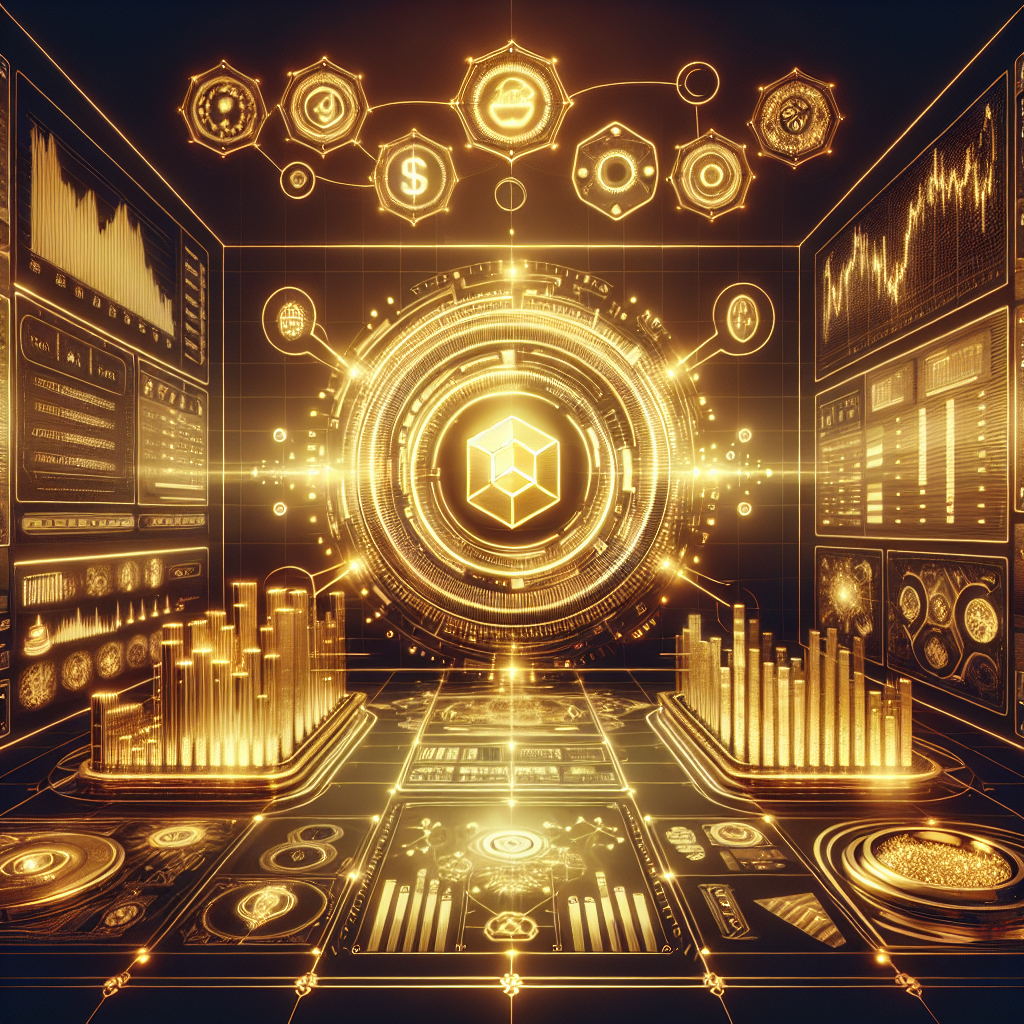 A high-tech illustration depicting a futuristic gold trading environment, featuring automated algorithms and digital tools, with sleek golden hues and modern design elements.