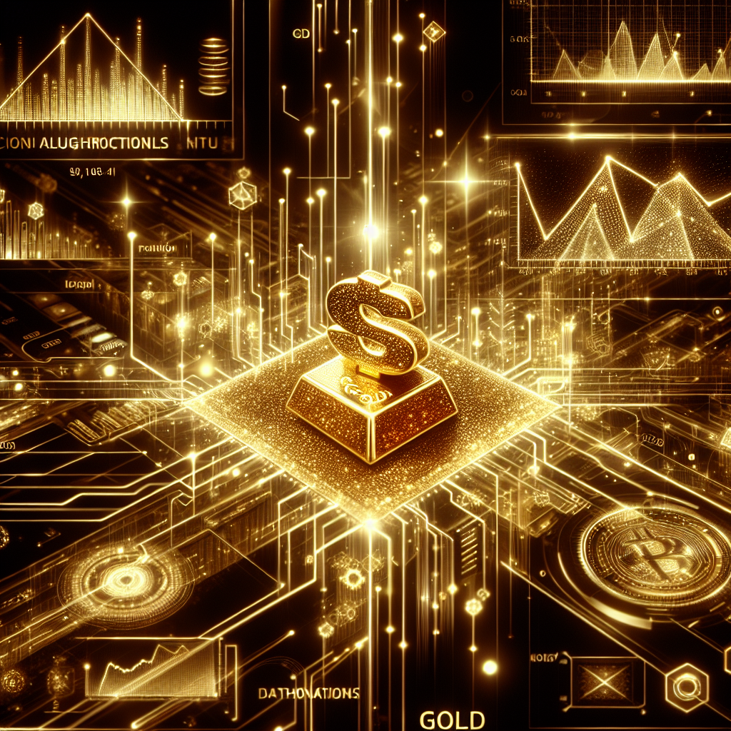 A futuristic illustration depicting a digital gold trading environment, featuring sleek golden-hued algorithms, charts, and data streams, with a high-tech aesthetic, symbolizing optimization in trading performance.