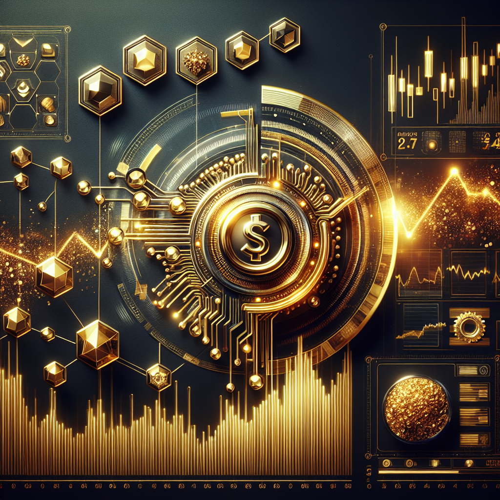 A sleek, golden-hued illustration depicting automation in precious metals trading, featuring high-tech platforms, algorithmic trading tools, and dynamic charts with gold and silver elements.